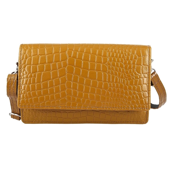 Yellow Croc Embossed Mobile Case Genuine Leather Crossbody Bag, Removeable Strap - Picture 1 of 16